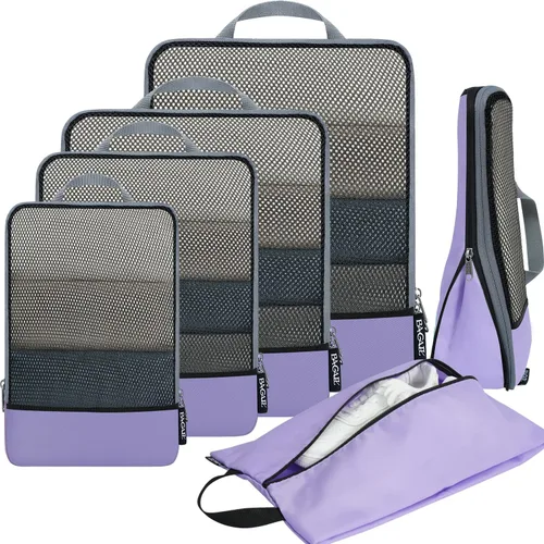 Vista 106 de BAGAIL 4 juegos/6 juegos/8 cubos de compresión para embalaje, accesorios de viaje, organizadores de embalaje expandibles (malla cuadrada, 06-beige)