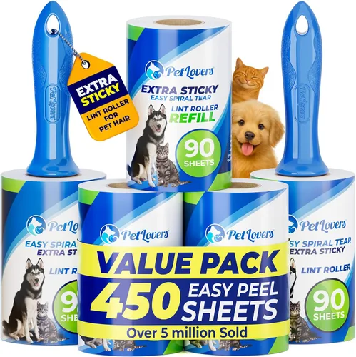 Vista 11 de PetLovers Rodillo de pelusa extra pegajoso, unidad individual, 90 hojas para eliminación de pelo de mascotas, removedor de pelusa de perros y gatos