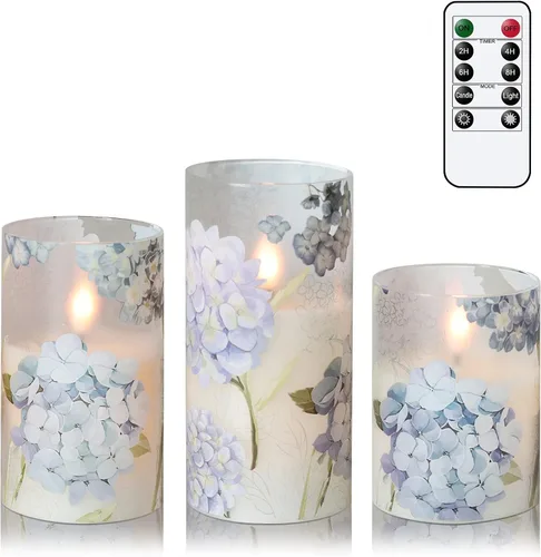 Vista 8 de Velas sin llama de cardenal de Navidad en pilar con control remoto y temporizador, velas LED en portavelas de cera real, vela operada por batería