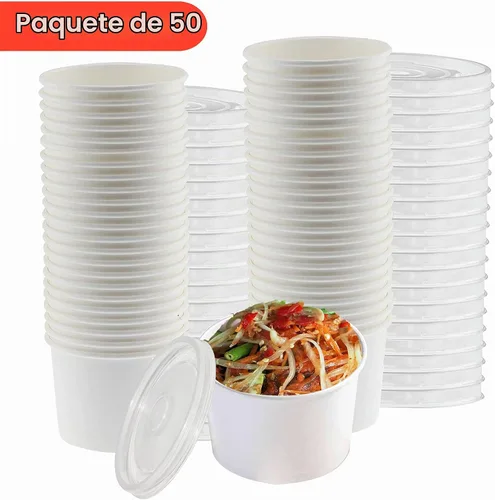 Vista 2 de Recipientes de sopa de papel de 12oz con tapas, cuencos de sopa desechables con tapas, 50