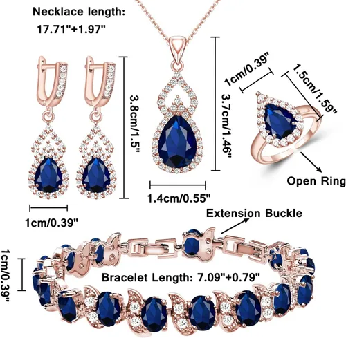 Vista 6 de LMXXVJ Juego de joyas para mujer, collar chapado en platino, anillo abierto, aretes, pulsera, para cumpleaños, aniversario, día de la madre, regalos