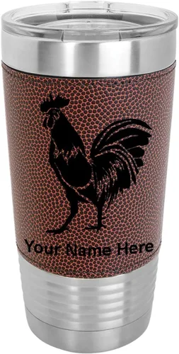 Vista 13 de LaserGram Vaso aislado al vacío de 20 onzas, gallo, grabado personalizado incluido (piel sintética, estilo béisbol)