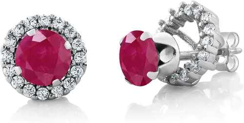 Vista 139 de Gem Stone King Aretes redondos de plata de ley 925 de 0.236 in con piedra natal extraíble para mujer