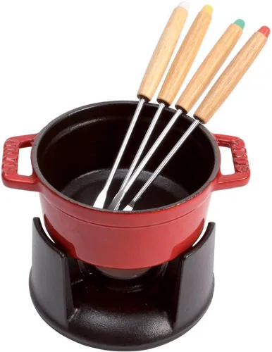 Vista 3 de Staub Juego de mini fondue de chocolate de hierro fundido de 0.25 cuartos - Negro mate, fabricado en Francia