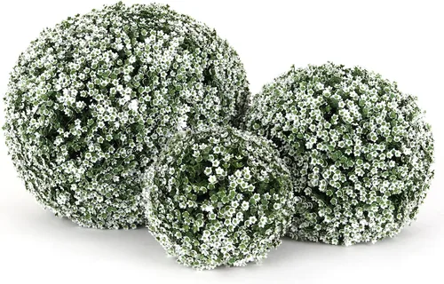 Vista 32 de 3rd Street Inn Bola topiaria XL Baby's Breath - Juego de plantas artificiales - Decoración de fiesta de boda para interiores y exteriores - Esfera
