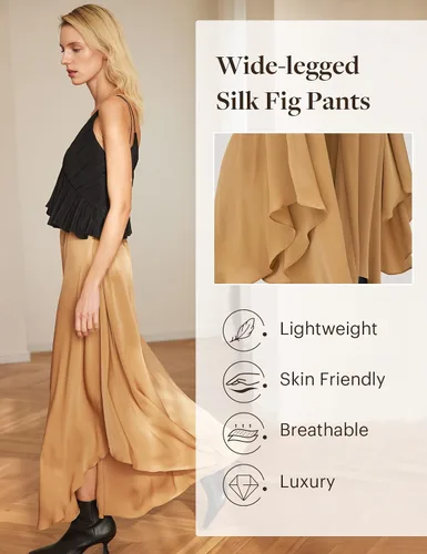 Vista 4 de LILYSILK Pantalones de seda de pierna ancha para mujer, pantalones palazzo de cintura alta