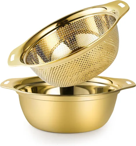 Vista 7 de Colador de acero inoxidable 304 de 3 cuartos con tazones para mezclar, colador para alimentos de cocina para lavar verduras, frutas, arroz, apto