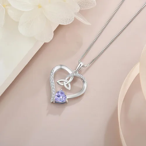 Vista 10 de Collar de corazón con nudo celta de plata de ley 925, collar con colgante para mujer, joyería de piedra natal