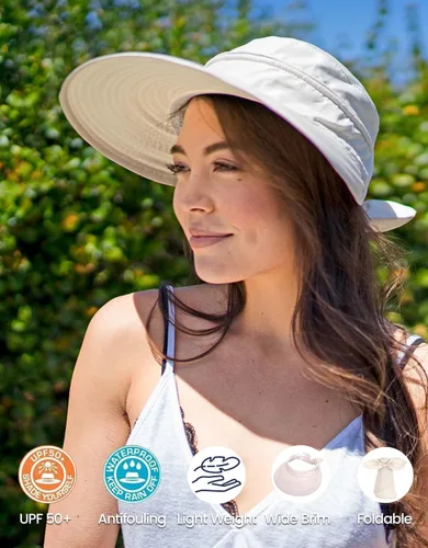 Vista 4 de Simplicity - Sombrero con protección solar UV UPF 50 para mujer, convertible en visera para playa