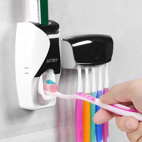 Vista 7 de Dispensador de pasta de dientes, exprimidor de pastas de dientes, prevención de polvo para el hogar (negro)