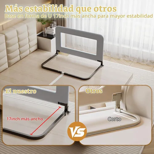 Vista 2 de Barandilla de protección para cama de niños pequeños para bebé - Barandilla de seguridad de metal resistente para camas individuales, de cuna