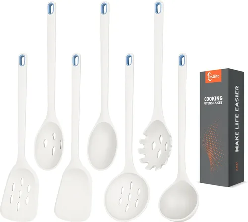 Vista 8 de Juego de 7 utensilios de silicona grandes para cocinar, sin BPA Verde