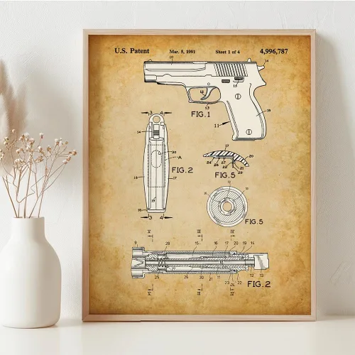 Vista 3 de Lone Star Art Sig Sauer 226 - Impresión de patente de pistola enmarcada de 11 x 14 pulgadas para pared, póster de pistola de cueva de hombre, regalo