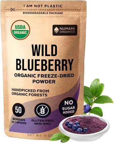 Vista 9 de Numami Polvo orgánico de arándanos silvestres, certificado por USDA, para batidos, hornear y saborizar, rico en antioxidantes, los arándanos