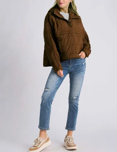 Vista 6 de Jawmeu Chaqueta acolchada y plegable para mujer, de gran tamaño, ligera, con bolsillos