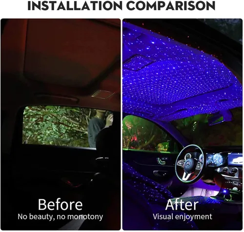 Vista 7 de SOCAL-LED LIGHTING Luz de noche USB para coche, proyector de estrellas azul y morado, luces LED decorativas románticas para techo y techo