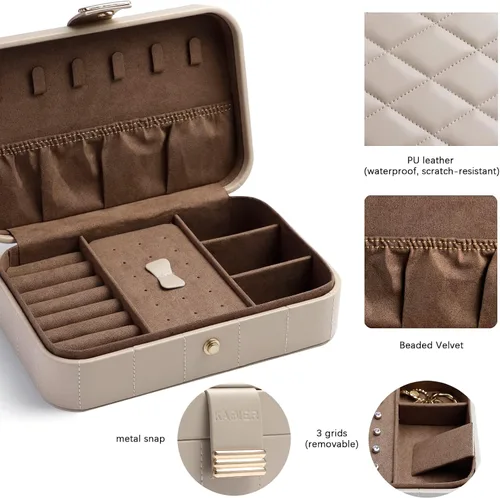 Vista 3 de KAMIER Joyero de piel sintética Joyero acolchado de diamante de viaje para anillos, aretes, collares, organizador de joyas portátil de lujo