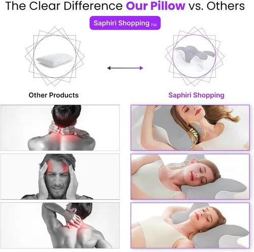 Vista 6 de Almohada cervical – Almohada ortopédica de espuma viscoelástica para personas que duermen de lado y boca abajo con funda de almohada lavable