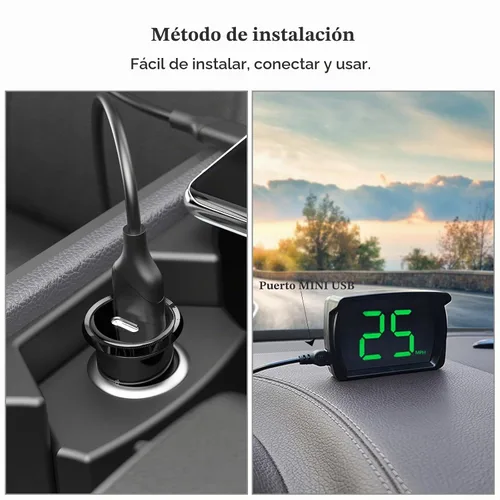 Vista 3 de Liiiyuan Velocímetro HUD, medidor de velocidad digital GPS con MPH, pantalla frontal para todos los coches, cable USB Plug & Play