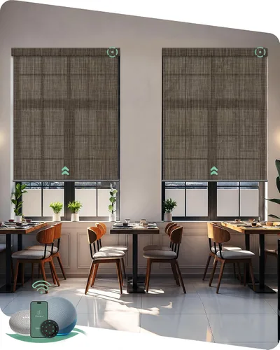 Vista 28 de Yoolax Persianas solares motorizadas que filtran la luz, persianas inteligentes con control remoto, funcionan con Alexa, persianas enrollables