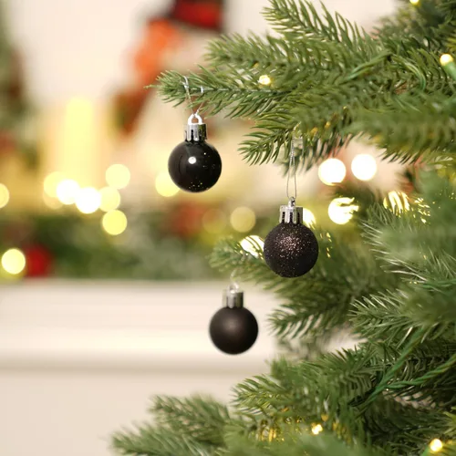 Vista 3 de XmasExp Juego de 24 mini esferas de Navidad inastillables para bolas de árbol de Navidad, 1.18 pulgadas (negro)