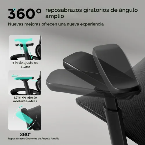 Vista 4 de Hbada P2 Silla de oficina ergonómica con soporte lumbar 3D, sillas de malla con brazos de rotación 3D de 360°, reposacabezas 3D y asiento cómodo