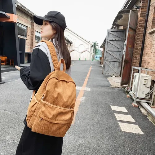 Vista 7 de Mochila estética, bonita mochila de pana, suministros escolares, bolsa para computadora portátil para adolescentes, niñas, mujeres, estudiantes