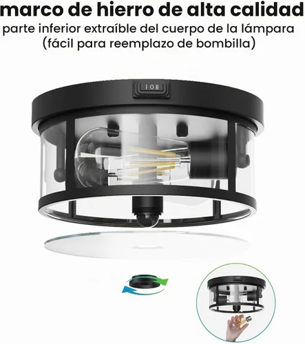 Vista 5 de Lámpara de techo empotrada para exteriores, luz de porche con sensor de movimiento de 12.5 pulgadas, enchufe E26 de 2 luces, hierro duradero