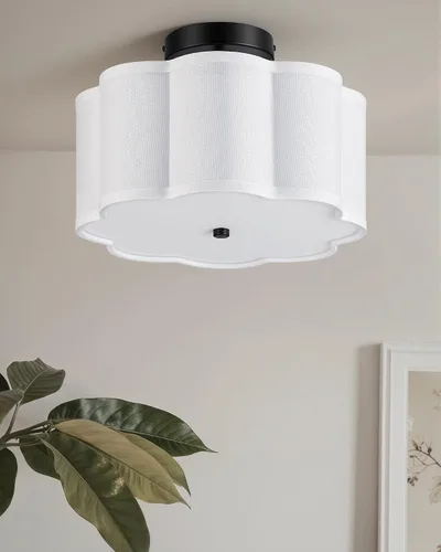 Vista 9 de VONLUCE Lámpara de techo semiempotrada de 12.6 pulgadas, moderna lámpara de techo de 3 luces con pantalla en forma de pétalos blancos, 3 enchufes