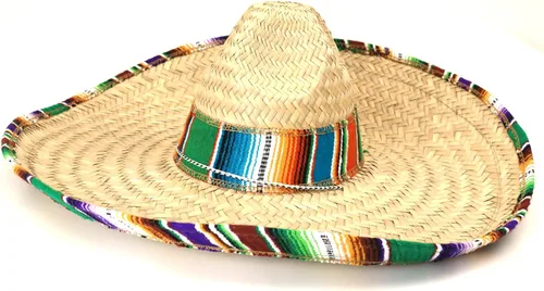 Vista 2 de GiftExpress Sombrero mexicano para adultos con ribete de serape, 21 pulgadas de ancho auténtico sombrero para Cinco de Mayo, sombrero de paja