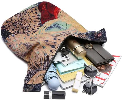 Vista 6 de Bolsa de hombro para mujer, de lona en estilo hippie/bohemio para llevar cruzada al hombro, disponible en diferentes colores y estampados