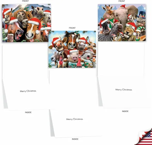 Vista 2 de The Best Card Company Paquete variado de 10 tarjetas navideñas de animales con sobres, humor silvestre festivo para hombres y mujeres
