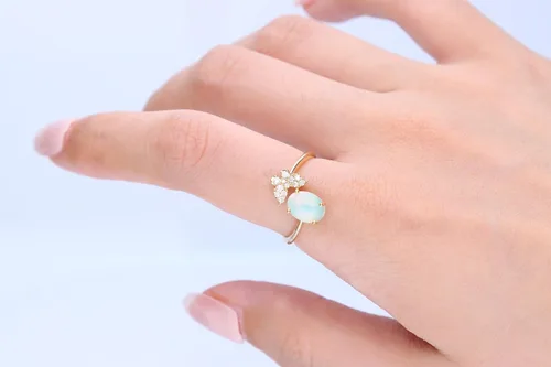 Vista 5 de Gin & Grace Anillo de ópalo etíope natural de oro amarillo de 10 quilates con diamantes para mujer Joyería hecha a mano de ópalo
