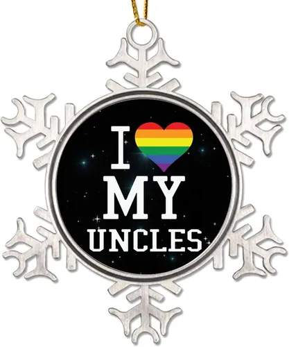 Vista 11 de I Love My Uncle LGBT Pride Adornos de Navidad para árbol, bisexual, arco iris, orgullo gay, LGBTQ Pansexual de metal copo de nieve colgante de árbol