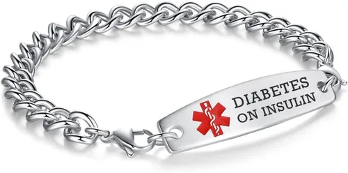 Vista 199 de Brazaletes de alerta médica ajustables de 7.5" a 9" para mujer/hombre, de acero inoxidable, intercambiables Cadena de bloque