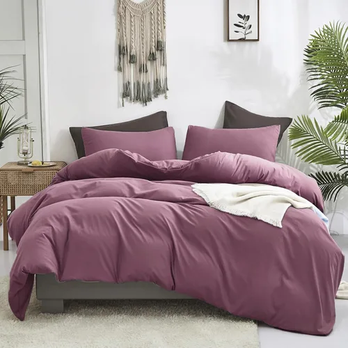 Vista 40 de Luxlovery - Juego de edredón color rojo ladrillo tamaño individual, juego de ropa de cama de 3 piezas, color rojo oscuro, suave, transpirable
