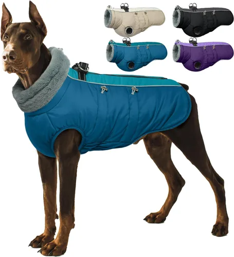 Vista 22 de IDOMIK Abrigo cálido para perros con arnés, chaquetas reflectantes impermeables para perros pequeños, medianos y grandes, chaqueta de invierno