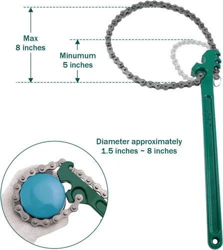 Vista 3 de BokWin Llave de cadena de trinquete de alta resistencia de 16 pulgadas, llave de filtro de aceite ajustable, accesorios de tubería, herramienta