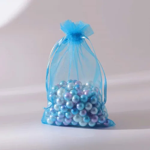 Vista 7 de Juego de 50 bolsas de organza de regalo con cordón azul aguamarina de 4 x 6 pulgadas para baby shower, Navidad, boda, recuerdos de fiesta, despedida