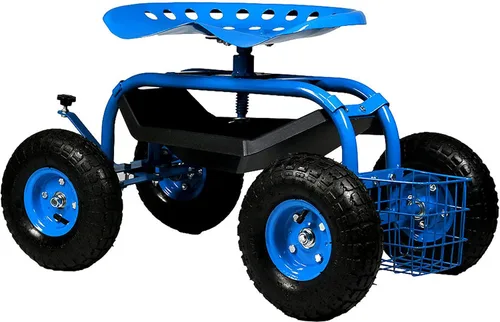 Vista 6 de Sunnydaze Rolling Garden Cart with Swivel Seat, Handle, and Basket