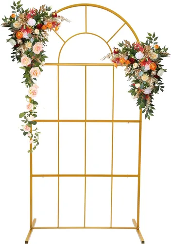Vista 5 de Soporte de fondo de arco de boda, soporte de fondo de metal dorado de 3.3 x 6.6 pies, cenadores de jardín de metal, soporte de arco de globo