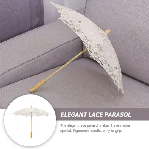 Vista 6 de Toddmomy Sombrilla de encaje, paraguas decorativo de boda, sombrilla de encaje para novia, adorno para decoración de fotos, disfraz de dama (blanco)