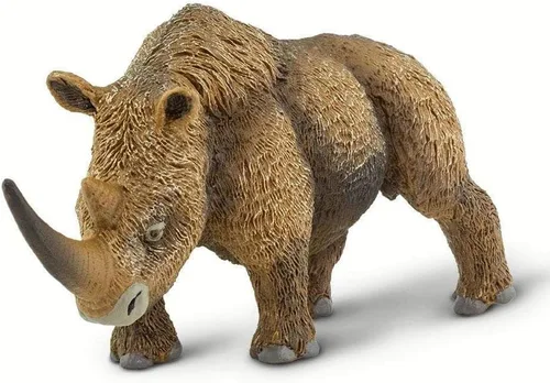 Vista 2 de Safari Ltd. Figura de rinoceronte lanudo – Figura detallada de plástico de 6.75 pulgadas – Divertido juguete educativo prehistórico para niños