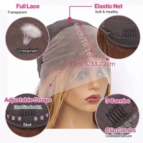 Vista 3 de Pelucas de cabello humano ondulado profundo con encaje frontal para mujeres negras, peluca rubia miel, 13x4, 32 pulgadas