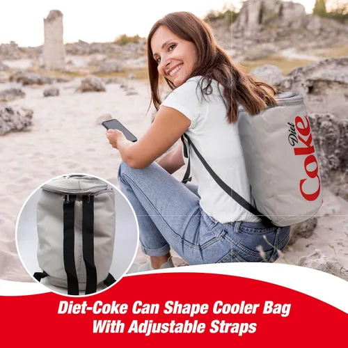 Vista 10 de Bolsa enfriadora con forma de lata de Coca Cola con altavoz Bluetooth, tiempo de reproducción de 5 horas, correas ajustables, cremalleras, tela