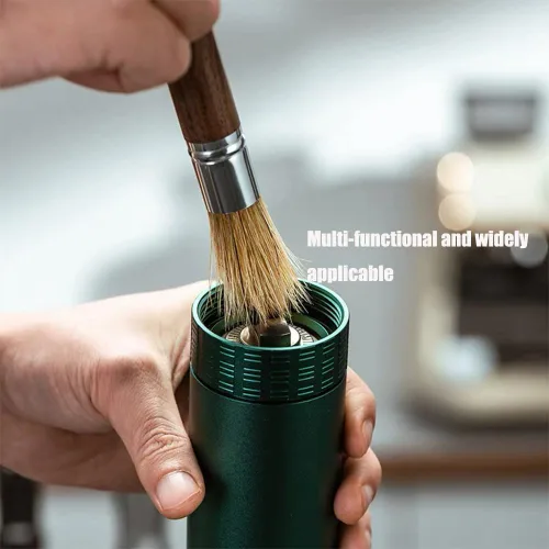 Vista 5 de Cepillo de limpieza para molinillo de café, herramienta limpiadora de máquina de espresso, mango de madera y cerdas naturales, accesorios para polvo