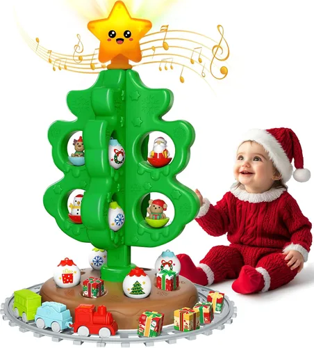 Vista 8 de maysida Árbol de Navidad Mini para Bebés, Juguetes Educativos de Plástico Coloridos, Marionetas de Dedo de Muñeco de Nieve/Alce/Papá Noel para Niños