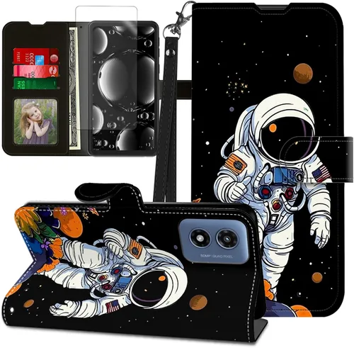Vista 210 de Funda para Motorola Edge 2022 con protector de pantalla, soporte y tarjetero y correa para la muñeca, funda magnética para Moto Edge 2022 5G UW Lobo
