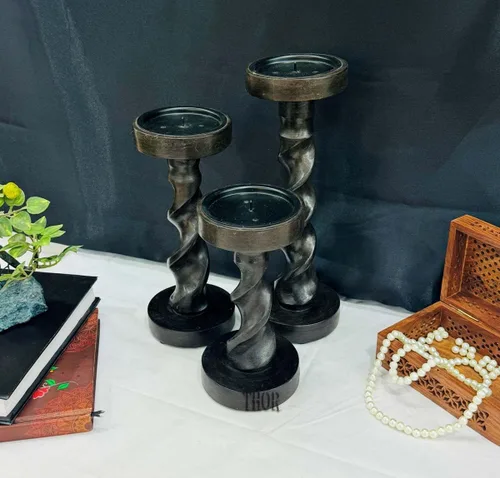 Vista 5 de Portavelas para candelabros, cono de madera, juego de 3 s para centro de mesa, portavelas rústico de granja para bodas, decoración del hogar, evento