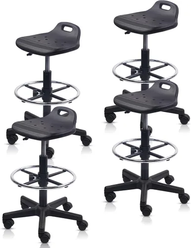 Vista 18 de KLASIKA Silla de dibujo con respaldo, taburete giratorio de cuero sintético ajustable en altura con anillo para el pie, silla de oficina ergonómica